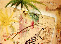 The Scream of Reality In this abstract two cascading splashes of color (yellow and green) suggest an explosive energy, while seemingly disparate elements: circles, squares, slashes of paint, scribblings and intersecting lines exemplify chaos, but within the chaos, there is some order. The circles march in a wavy queue, and squares form a path to a vanishing point.